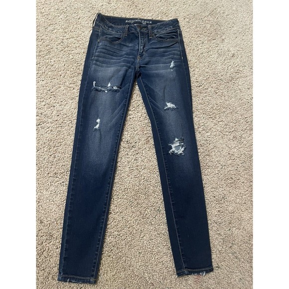 American Eagle Super Super Stretch Womens Size 4 Distressed Jegging - Picture 2 of 3